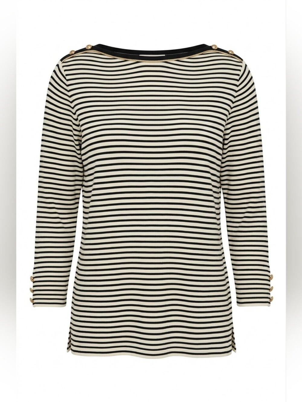 PLUS - ​Lauren Ralph Lauren Striped Cotton Boatneck Top | Gold Crest Buttons